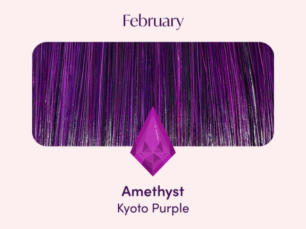 Swatch of Kyoto Purple pigment and Amethyst birthstone