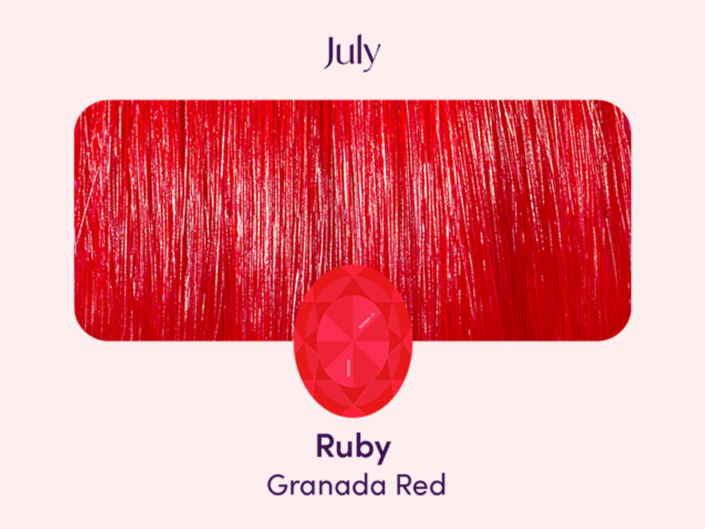 Swatch of Granada Red pigment and Ruby birthstone