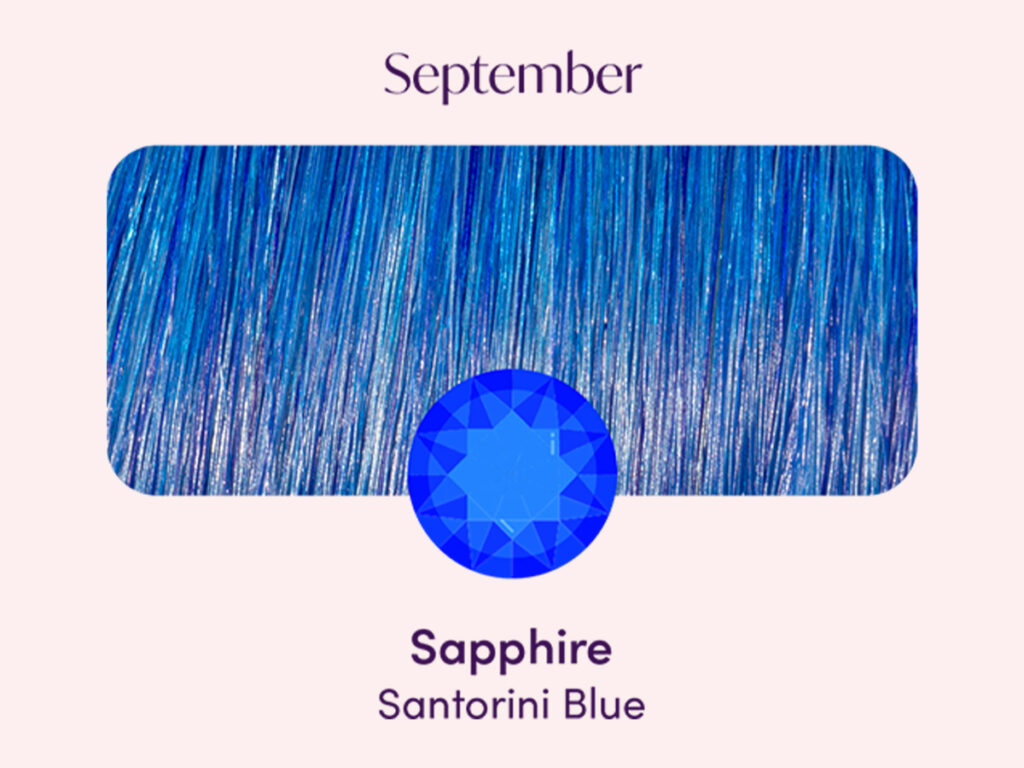 Swatch of Santorini Blue pigment and Sapphire birthstone