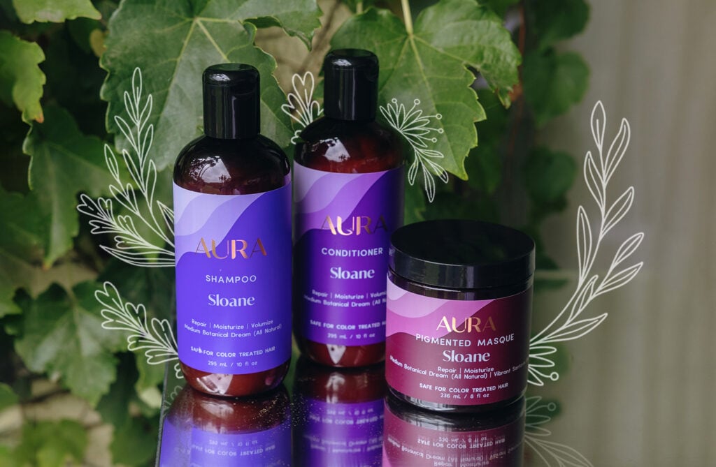 AURA Hair Care Ritual includes personalized Shampoo, Conditioner, and Masque. Each and every product crafted and packaged with sustainability in mind. 