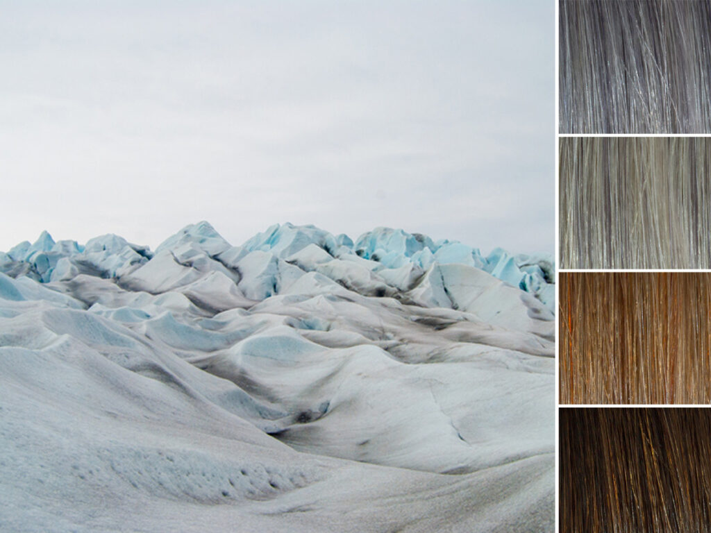 An arctic landscape with swatches of our Arctic Gray pigment on the side