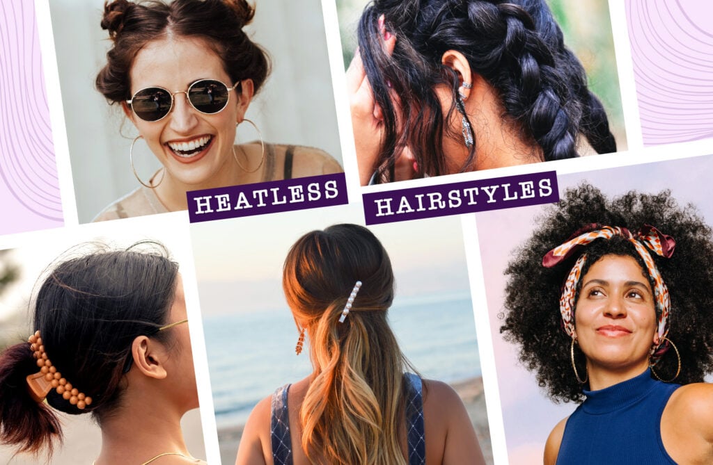 Many women posing with hair accessories and hair styles.